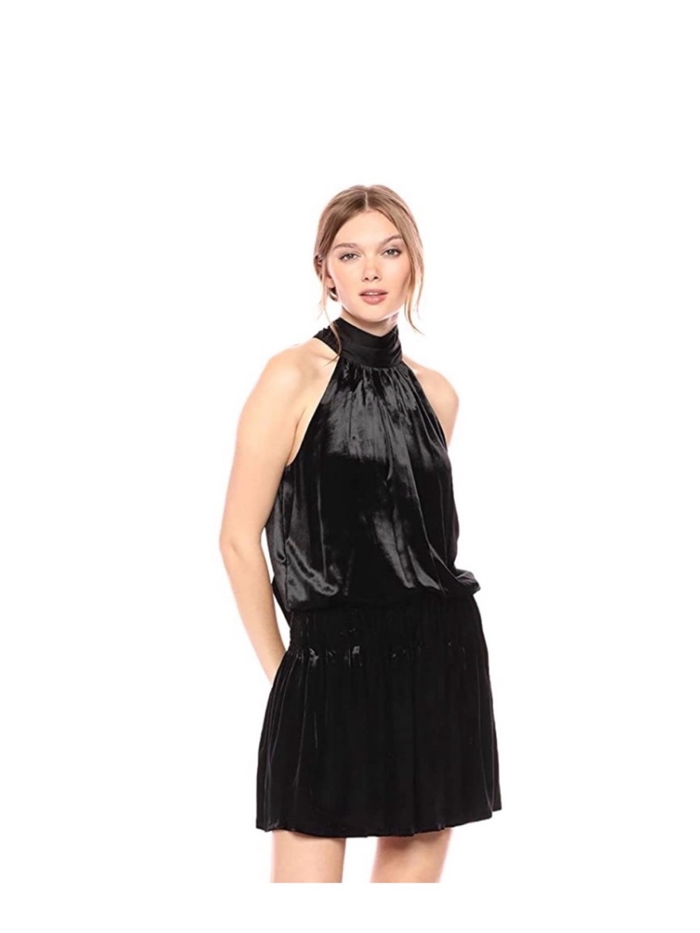 Ramy Brook Paige Black Velvet Halter Tie Neck Mini Dress